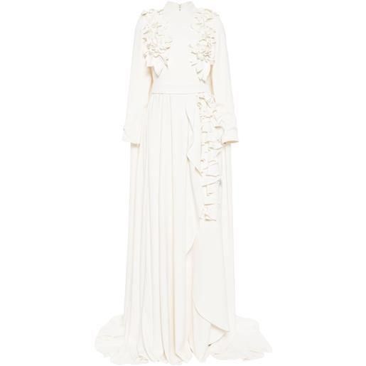 Saiid Kobeisy abito lungo con applicazione a fiori - toni neutri