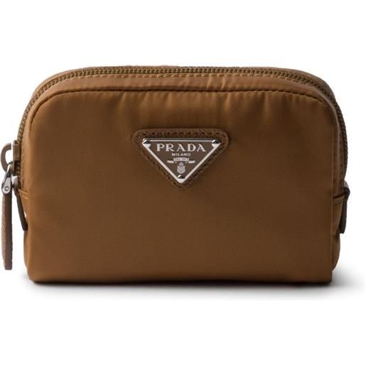 Prada trousse make up con placca logo - marrone
