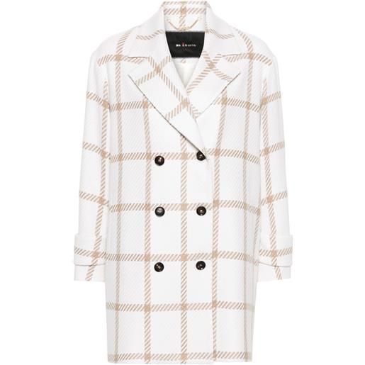 Kiton check-pattern cashmere double-breasted coat - bianco