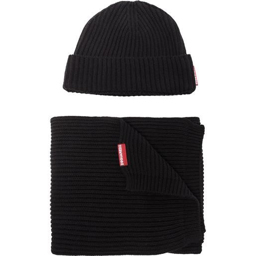 DSQUARED2 set sciarpa e berretto - nero