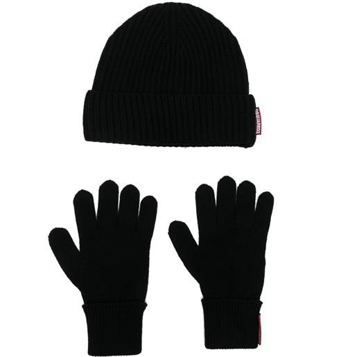 DSQUARED2 set berretto e guanti in lana - nero