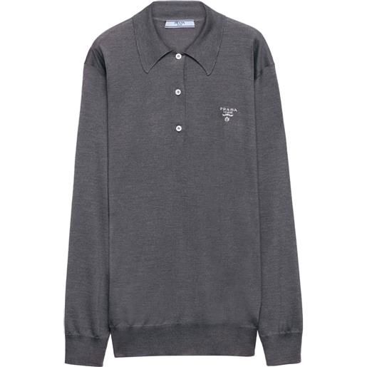 Prada polo in seta con ricamo logo - grigio