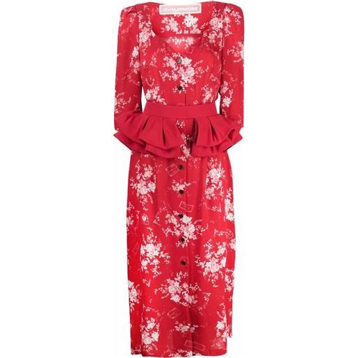 Ulyana Sergeenko abito midi a fiori con ruches - rosso