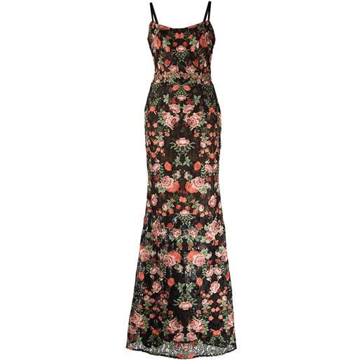 Marchesa Notte abito da sera con ricamo a fiori - nero