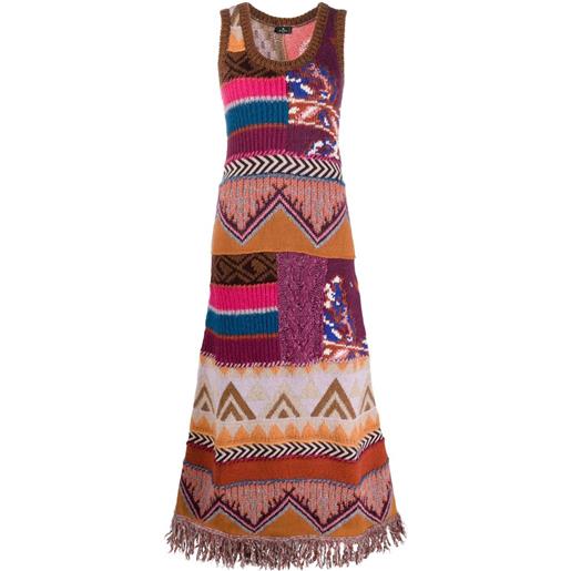 ETRO abito lungo con intarsio - marrone