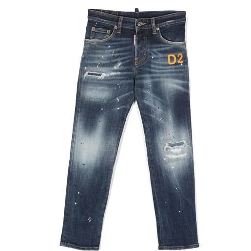 DSQUARED2 KIDS jeans dritti con stampa - blu