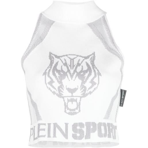 Plein Sport top corto smanicato gg jacquard - bianco