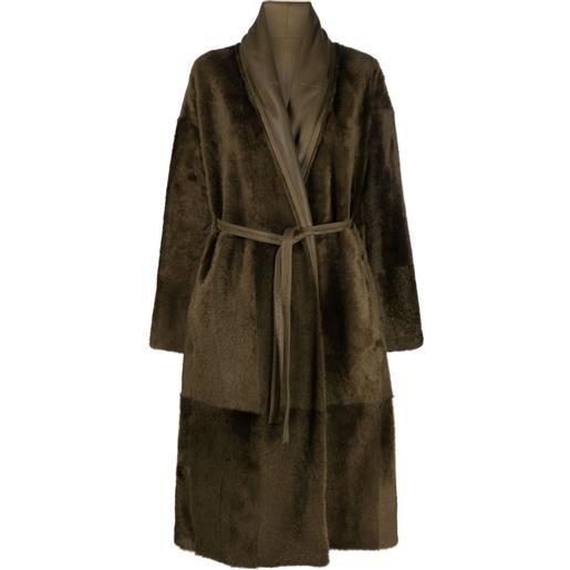 Yves Salomon cappotto di pelle con cintura - verde