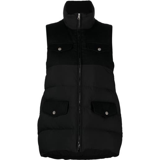 Gilet Trapuntato Lungo Con Spacchi Laterali, In Poliestere Riciclato - Nero - Foto 7