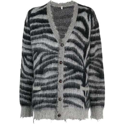 R13 cardigan zebrato effetto vissuto - nero