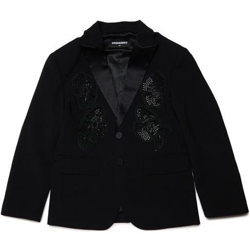 DSQUARED2 KIDS blazer con ricamo a fiori - nero