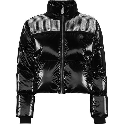 Philipp Plein piumino crop con strass - nero