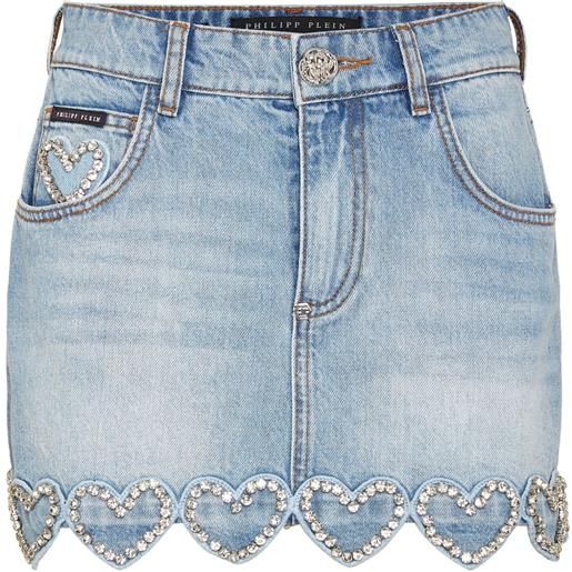 Philipp Plein gonna denim con decorazione - blu