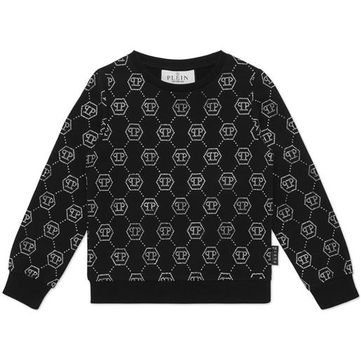 Philipp Plein Junior t-shirt con monogramma di borchie - nero