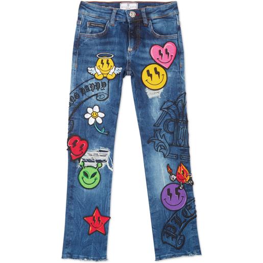 Philipp Plein Junior pantaloni smile ampi - blu