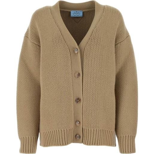 Prada cardigan oversize con logo - marrone