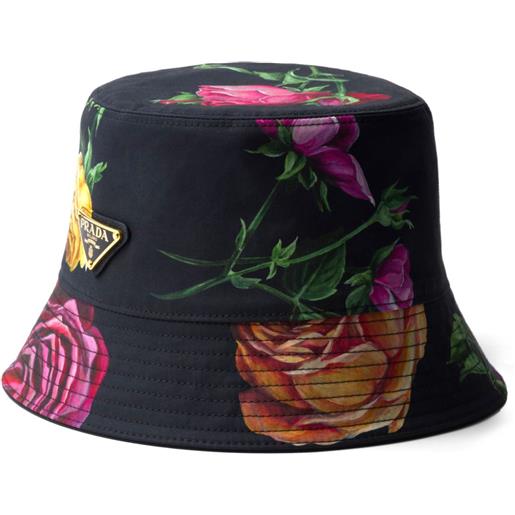 Prada cappello bucket reversibile a fiori - nero