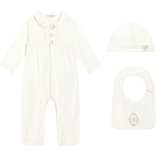 Dolce & Gabbana Kids set tutina e bavaglini con ricamo - bianco