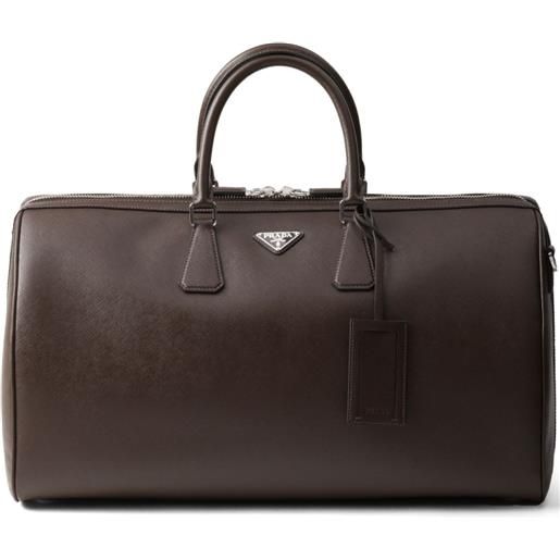 Prada borsone in pelle saffiano - marrone