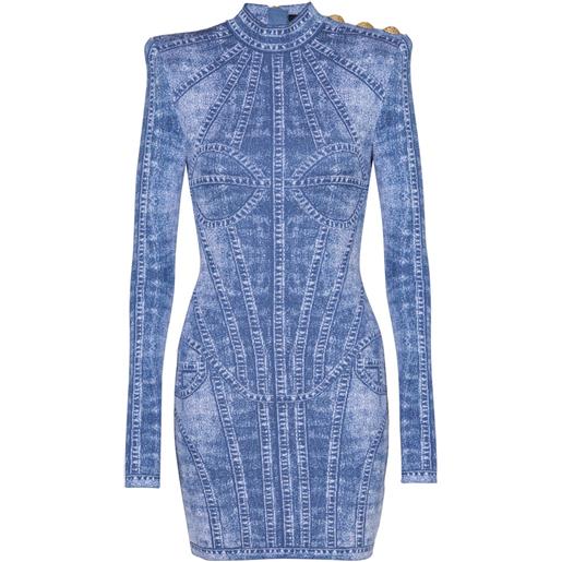 Balmain abito corto jacquard - blu