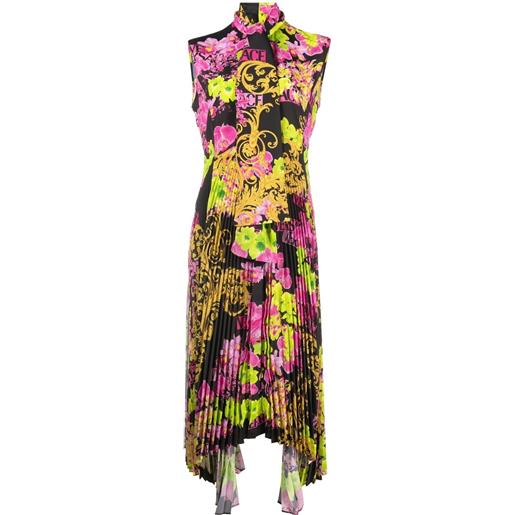 Versace abito midi con stampa logo orchid - nero