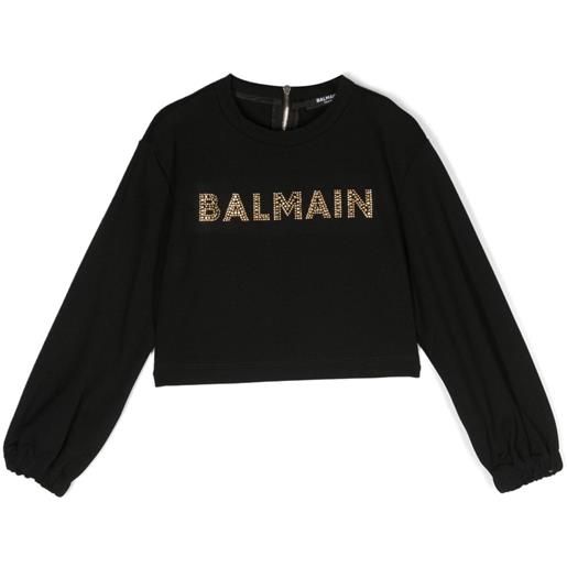 Balmain Kids t-shirt a maniche lunghe con decorazione - nero