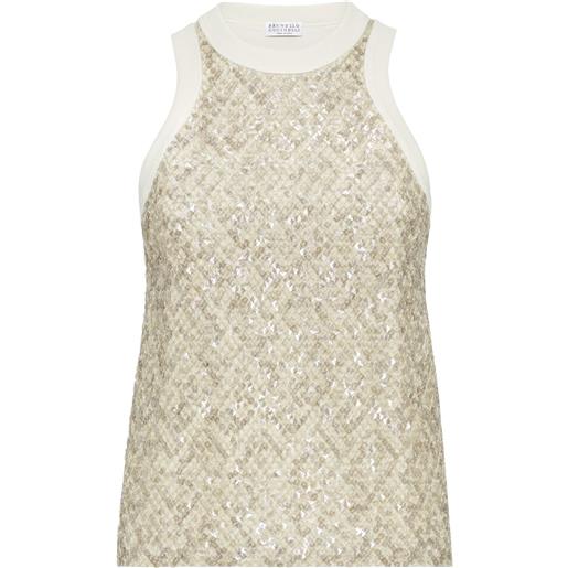 Brunello Cucinelli canotta con paillettes - toni neutri