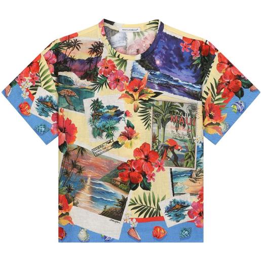 Dolce & Gabbana Kids t-shirt con stampa hawaii - blu