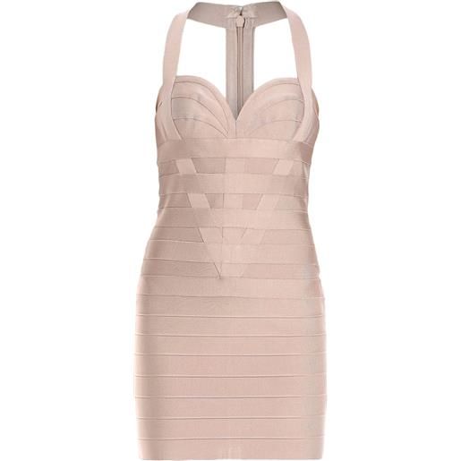 Hervé Léger abito corto con scollo all'americana - toni neutri