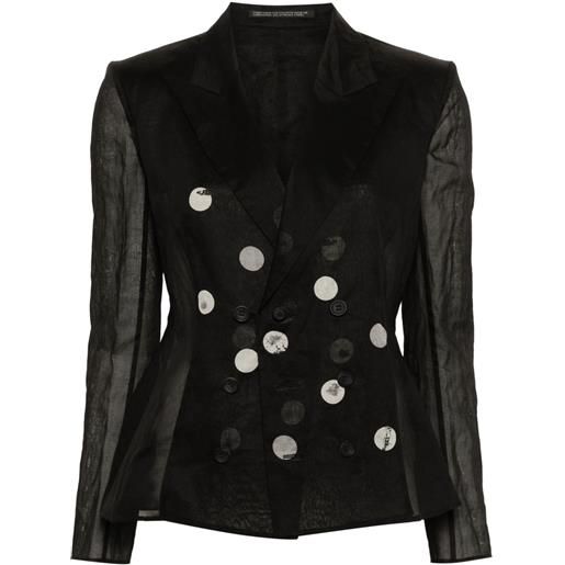 Yohji Yamamoto blazer doppiopetto semi trasparente - nero