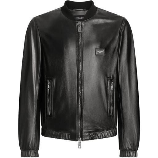 Dolce & Gabbana giacca in pelle con applicazione - nero