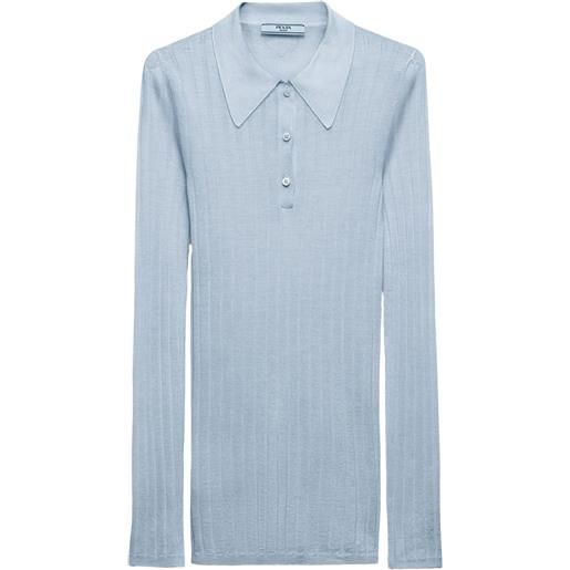 Prada polo a coste in cashmere e seta - blu