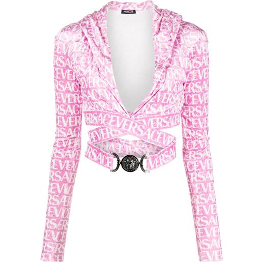 Versace felpa crop Versace all-over con cappuccio - rosa