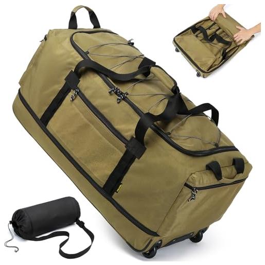 Laripwit borsone da viaggio con ruote xxl 130-170l espandibile borsa sportiva pieghevole grande weekender per viaggi, campeggio, marrone