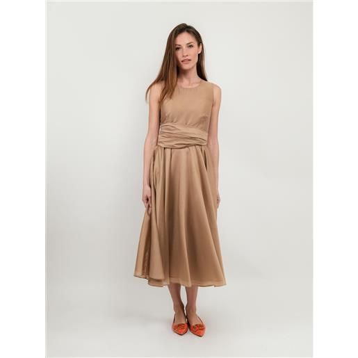 ANDREA MORANDO abito lungo beige con fusciacca