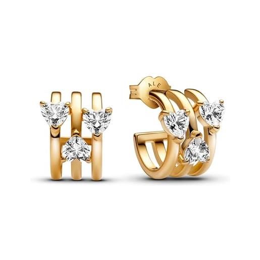 Pandora timeless 263656c01 - orecchini a triplo cuore, in argento sterling con lega di metallo placcato oro e zirconi, 14,8x12,9x10,3 mm, argento sterling, zirconia cubica