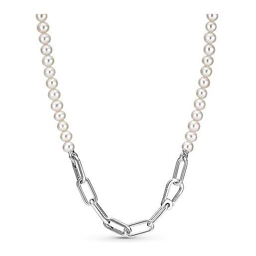 PANDORA me collana a maglie in argento sterling con perla bianca coltivata d'acqua dolce, 45