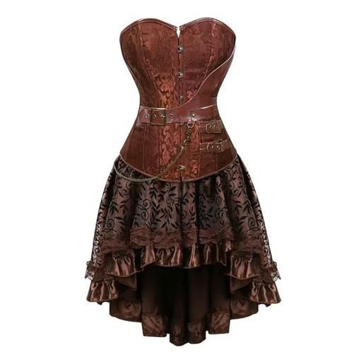 Generic corpetto in pelle gotica attillata floreale retrò punk con gonna asimmetrica completo 6xl-3-s