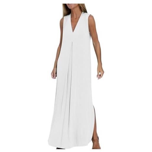 DaPongZhi vestiti eleganti da donna vestiti estivi eleganti, vestito da spiaggia lunghi, abiti da cerimonia donna lunghi eleganti, maniche. Senza casual sposa festa da sera. Vacanza spiaggia prendisole (white, s)