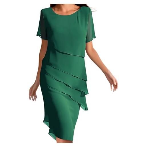 DaPongZhi vestito donna a maniche corte di chiffon, vestiti donna estivo abito casual in girocollo, gonna lunga con orlo irregolare, gli abiti da cocktail, abito lungo donna elegante (blue, m)