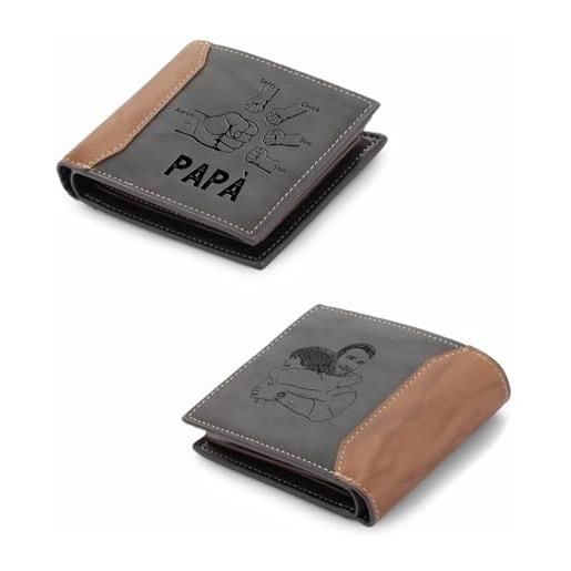 Gaosh portafoglio personalizzato da uomo con foto portafoglio papà con nomi di pugno portafoglio in pelle pu con tasca portamonete regali per papà festa del papà (nome 5)