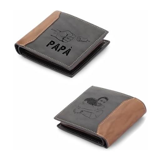 Gaosh portafoglio personalizzato da uomo con foto portafoglio papà con nomi di pugno portafoglio in pelle pu con tasca portamonete regali per papà festa del papà (nome 2)