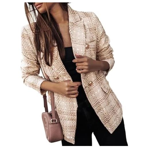 Goolecrimp blazer in tweed a quadri da donna giacca formale in tweed da ufficio doppiopetto con risvolto alla moda blazer casual elegante da ufficio (rosso, s)