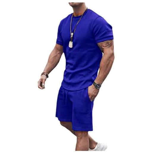 Agiyenna set da allenamento estivo da uomo tuta sportiva due pezzi con tasche set da jogging comodo per il tempo libero maglietta a maniche corte con scollo tondo pantaloncini con cordoncino