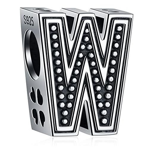 CRISNATA lettera w charms, iniziale w alphabet beads in argento sterling 925 vintage, si adatta pandora charm bracelet, regalo per gli amanti/matrimonio/moglie