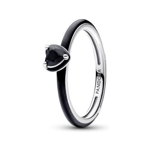 PANDORA me anello con cuore in argento 9 con cristallo nero e smalto nero, 60