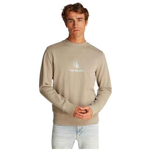 Calvin Klein uomo felpa shadow logo crew neck regular fit, beige (aluminum), xs