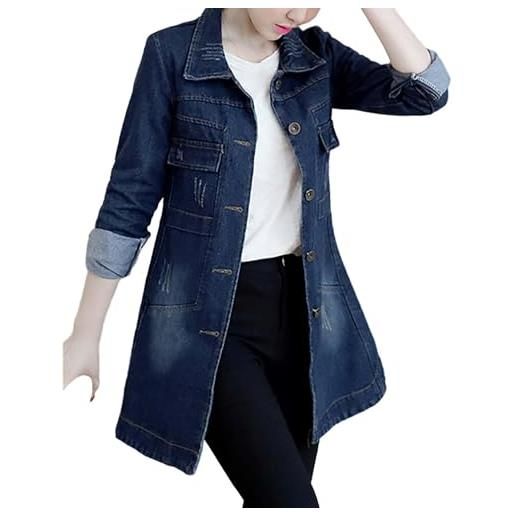 Suncadmious da donna elegante lungo oversize abbottonato trench coat risvolto denim parka con bottoni sottile monopetto di media lunghezza trench giacca autunnale (blu, 3xl)