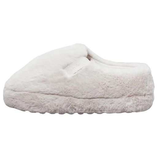 Calvin Klein donna pantofole home anke slipper fur peluche, multicolore (triple eggshell), 41