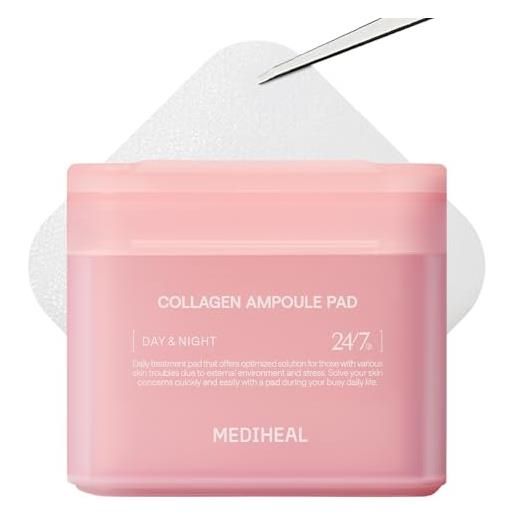 Mediheal pad collagene ampoule - dischetti di cotone quadrati per tonico viso con collagene e ceramide - rassodante e ripristina elasticità - riduce rughe e linee - vegano, 100 pezzi